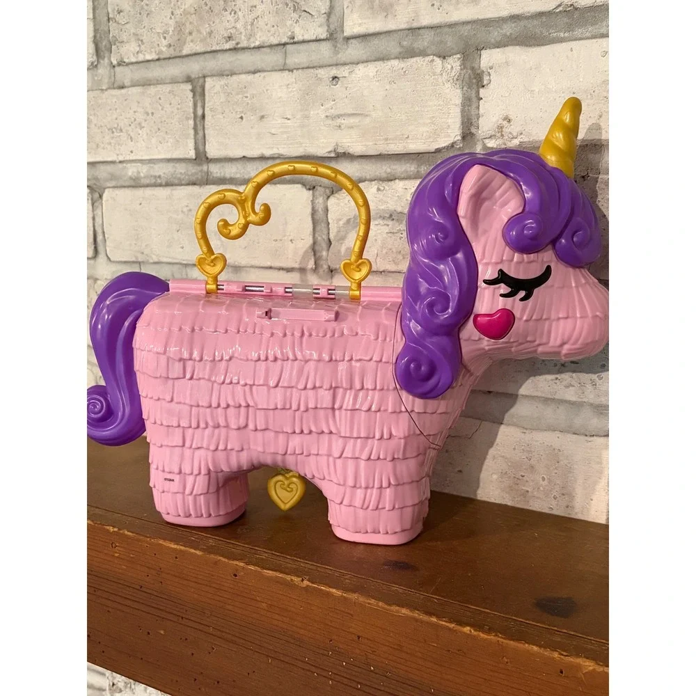 Mattel Polly Pocket Unicorn Party Playset Pink Piñata Carry Case